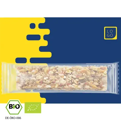 Bio NussMix Riegel 25g auf Werbekarte inklusive Druck auf der Karte als originelles Werbegeschenk mit Logo