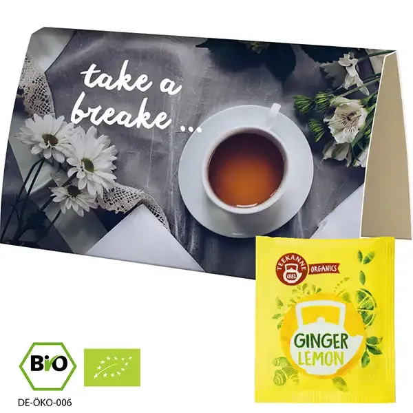 Bio Beuteltee Ginger Lemon in Werbekarte (1 Stück) inklusive Druck auf der Werbekarte als Giveaway mit Logo
