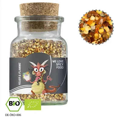 Bio Gewürzmischung Feuer und Flamme, ca. 75g in Korkenglas Bio Gewürzmischung Feuer und Flamme, ca. 75g in Korkenglas