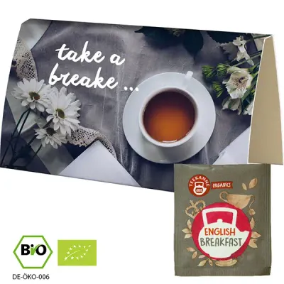 Bio Beuteltee English Breakfast in Werbekarte (1 Stück) Bio Beuteltee English Breakfast in Werbekarte (1 Stück) inklusive Druck auf der Werbekarte als Giveaway mit Logo