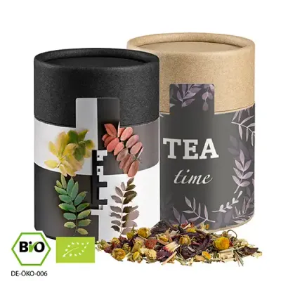 Bio Kräutertee "Vierjahreszeiten", ca. 25g Bio Kräutertee "Vierjahreszeiten", ca. 25g in Pappdose inklusive Druck auf Etikett als hochwertiges Werbegeschenk mit Logo