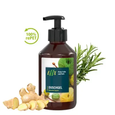 Duschgel Rosmarin-Ingwer 250ml Duschgel Rosmarin-Ingwer 250ml im Pumpspender inklusive Digitaldruck auf dem Etikett als Werbeartikel mit Logo