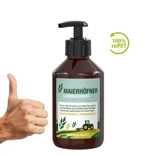 Handwaschpaste 250ml im Pumpspender inklusive Digitaldruck auf dem Etikett als Werbeartikel mit Logo