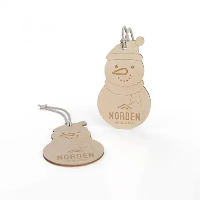 Weihnachtsbaumanhänger Schneemann Weihnachtsbaumanhänger Schneemann aus Holz mit Lasergravur oder Digitaldruck als Werbeartikel mit Logo