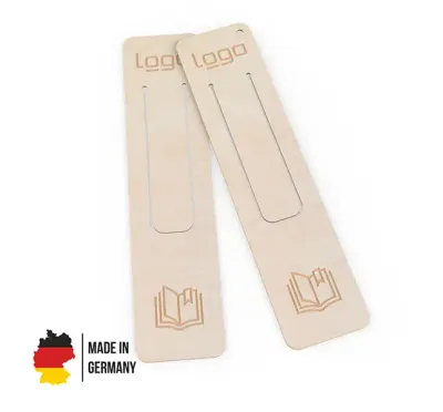 Lesezeichen Bookworm aus Holz Made in Germany - inklusive Lasergravur als Werbeartikel mit Logo