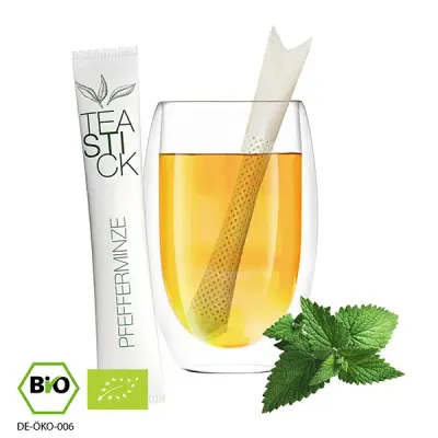 Bio TeaStick - Pfefferminze Bio TeaStick - Pfefferminze inklusive Digitaldruck auf der Verpackung als Giveaway mit Logo