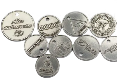 Metall Einkaufswagen-Chip Metall Einkaufswagen-Chip mit Schlüsselring und Karabiner inklusive Prägung als Giveaway mit Logo