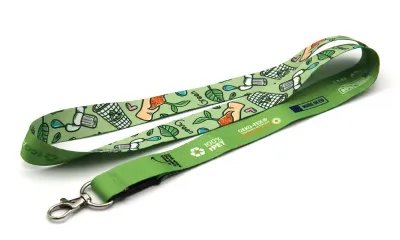 rPET Lanyard aus recyceltem Polyester mit Druck als Werbeartikel mit Logo für Veranstaltungen