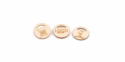 FSC®-zertifizierter Einkaufswagen-Chip Twig FSC®-zertifizierter Einkaufswagen-Chip Twig aus Holz inklusive Lasergravur als Giveaway mit Logo