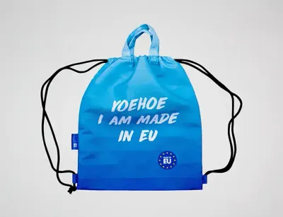 Turnbeutel aus recycelten PET Flaschen mit Logo als Werbeartikel