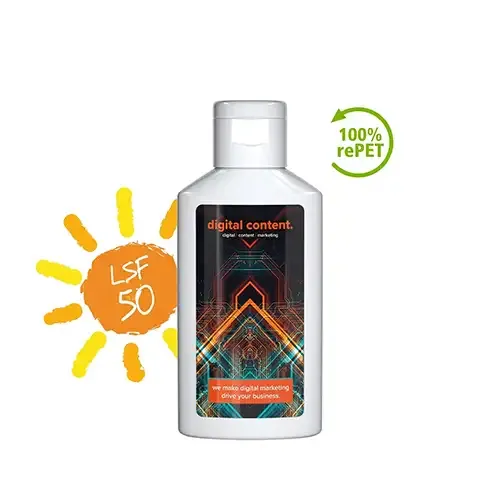 Sonnenmilch LSF 50 sensitiv 50ml inklusive Digitaldruck auf dem Etikett als Werbeartikel mit Logo