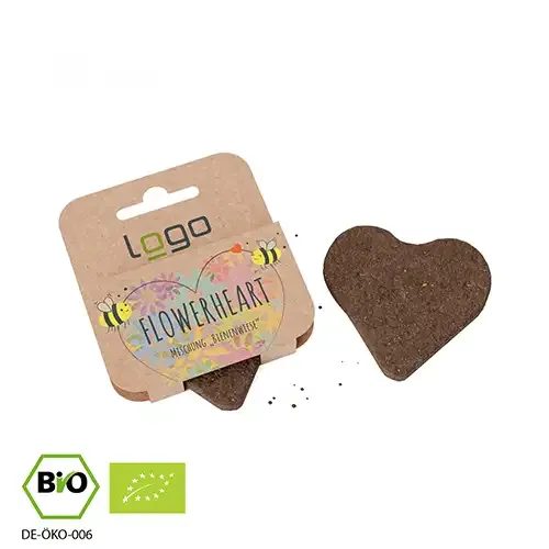 Bio-Blumenherz "Bienenwiese" zum einpflanzen in Einzelverpackung aus Karton inklusive Digitaldruck auf der Verpackung