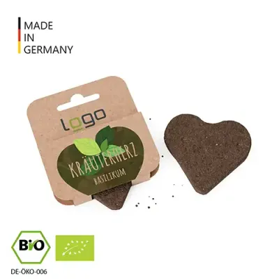 Bio Kräuterherz Bio Kräuterherz zum einpflanzen mit Saat nach Wahl inklusive Digitaldruck auf der Verpackung als Werbeartikel mit Logo