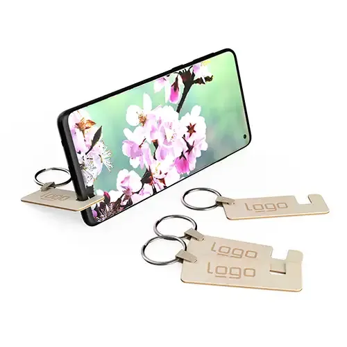 Handyhalter Standy als Schlüsselanhänger für Unterwegs mit Lasergravur oder Druck als Werbeartikel mit Logo