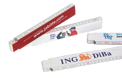 Holz-Gliedermaßstab 2m Holz-Gliedermaßstab 2m mit Logodruck als Werbeartikel für den Handwerk