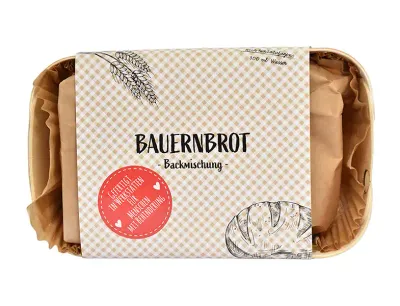 Bauernbrot Backmischung zum Selbermachen inklusive Digitaldruck auf der Banderole  als Werbeartikel mit Logo