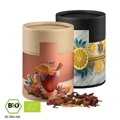 Bio Glühweingewürz fein 60g in Pappdose Bio Glühweingewürz fein 60g in Pappdose inklusive Druck auf dem Etikett als hochwertiges Weihnachtsgeschenk mit Logo