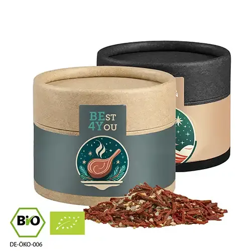 Bio Weihnachts-Gewürzmischung Salat ca. 30g in Pappdose inklusive Druck auf dem Etikett als Werbegeschenk mit Logo