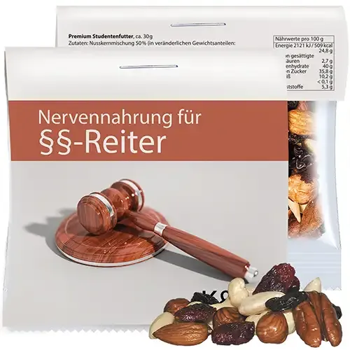 Premium Studentenfutter 30g mit Werbereiter (Vegan) inklusive Digitaldruck auf der Werbekarte mit deinem Design und Logo