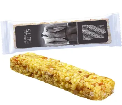 Müsliriegel Multikorn Orange 30g (Vegan & Glutenfrei) Müsliriegel Multikorn Orange 30g (Vegan & Glutenfrei) inklusive Digitaldruck auf dem Etikett als Werbeartikel mit Logo