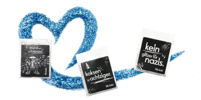 Biologisch abbaubares Glitzer 1g in Pergaminbeutel mit Logodruck inklusive als Werbegeschenk