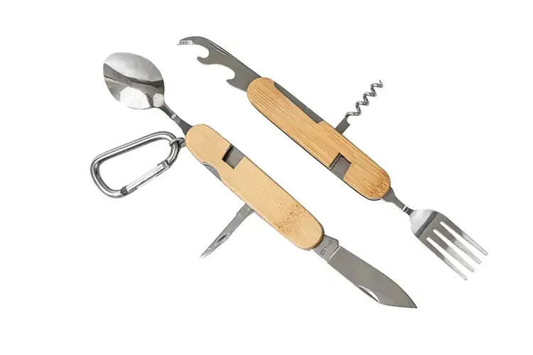 Outdoor Besteck mit Bambus und Edelstahl mit deinem Design als Werbegeschenk mit Logo