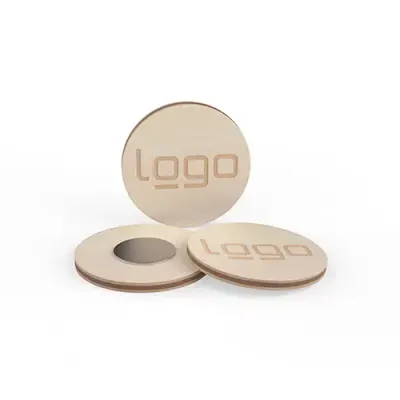 Magnet rund Holz Magnet rund inklusive Lasergravur, optional mit Druck - als Giveaway mit Logo