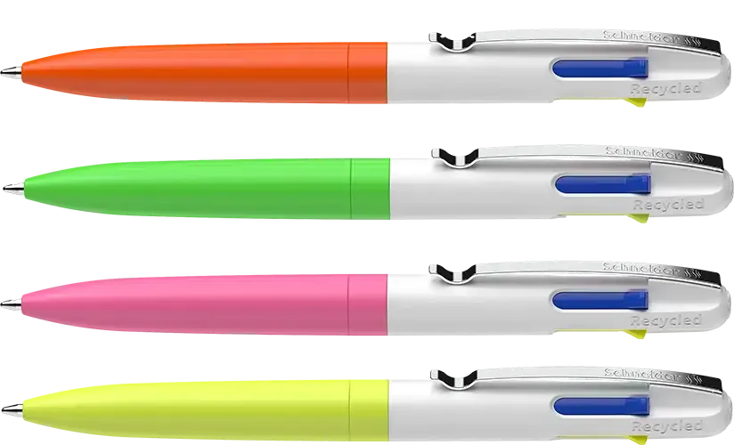 Neon Take 4 Promo Kugelschreiber aus 92% recyceltem Kunststoff mit Druck als Werbegeschenk / Giveaway mit Logo