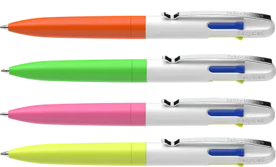 Neon Take 4 Promo Kugelschreiber Neon Take 4 Promo Kugelschreiber aus 92% recyceltem Kunststoff mit Druck als Werbegeschenk / Giveaway mit Logo