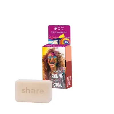 Share feste Seife mit bedrucktem Karton / Logodruck als Werbegeschenk