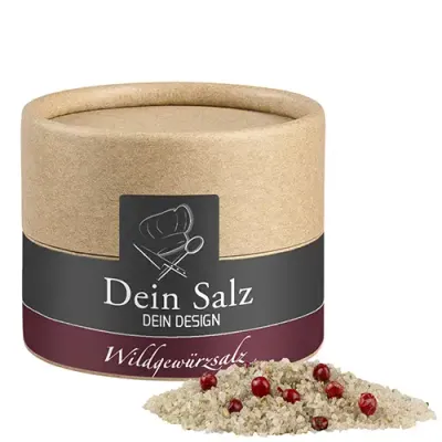 Wildgewürzsalz ca. 45g Wildgewürzsalz ca. 45g in Pappdose inklusive Digitaldruck auf dem Etikett als hochwertiges Werbegeschenk mit Logo