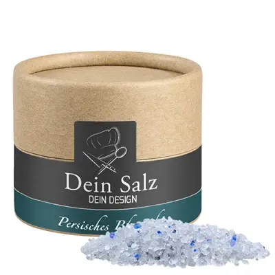 Persisches blaues Saphirsalz ca. 55g Persisches blaues Saphirsalz ca. 55g in Pappdose inklusive Digitaldruck auf Etikett als hochwertiger Werbeartikel mit Logo