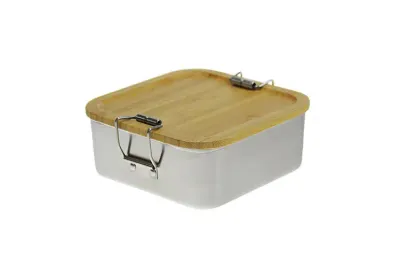 Sandwich Brotdose Sandwich Brotdose aus Edelstahl mit Bambusdeckel und deinem Design als Werbegeschenk mit Loogo