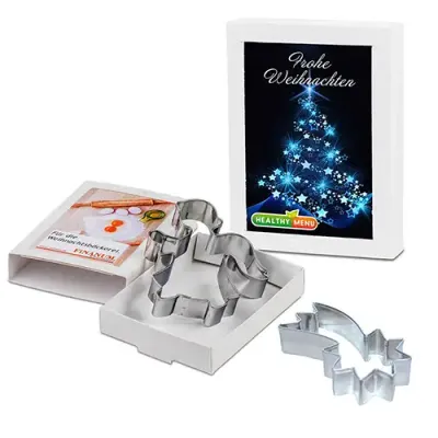 Ausstechform in Slide-Box inklusive Druck auf der Verpackung als Weihnachtsgeschenk und Werbeartikel mit Logo