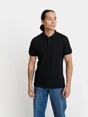 Herre Polo-Shirt aus 60% recycelter Baumwolle &amp; 40% Polyester (recyceltes PET) mit Siebdruck als Werbeartikel mit Logo