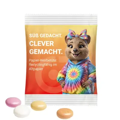 Minitüte Mentos aus recycelfähigem Papier inklusive Druck als Giveaway