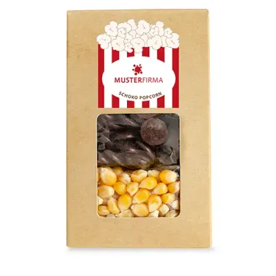 Snack box DIY Schoko-Popcorn Snack box DIY Schoko-Popcorn zum Selbermachen inklusive Druck auf dem Etikett als Werbeartikel mit Logo