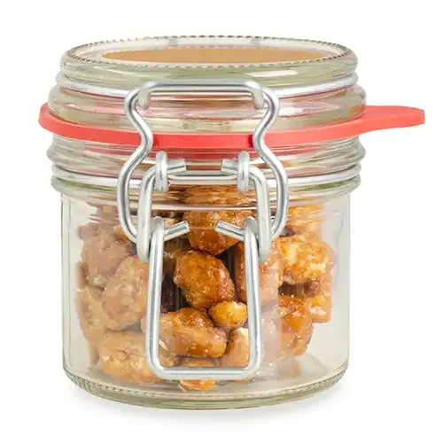 Bügelglas XS Salted Caramel Nuts / Erdnüsse  inklusive Digitaldruck auf dem Etikett als hochwertiges Werbegeschenkt mit Logo