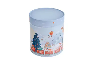 Weihnachtsdose „Schneeexpress“ mit deinem Design als Werbegeschenkt für Weihnachten mit Logo