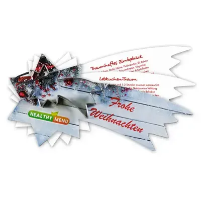 Backförmchen mit Rezeptblock Komet mit Durck auf dem Rezeptblock als Giveaway mit Logo für Weihnachten