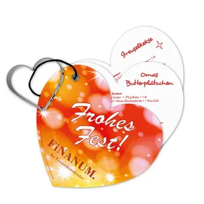 Backförmchen mit Rezeptblock  in Herz-From inklusive Druck als Werbegeschenk mit Logo