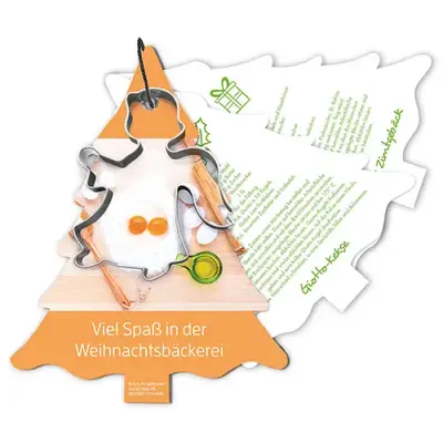 Backförmchen mit Rezeptblock Tannenbaum Backförmchen mit Rezeptblock Tannenbaum inklusive Druck auf dem Rezeptblock als Giveaway mit Logo für Weihnachten