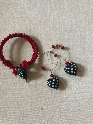 Red Beaded Hearts - Bracelet and Earring set - VDesigns