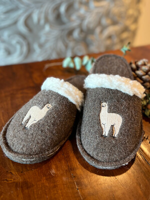 Alpaka Hausfinken mit Ledersohle mit Stick