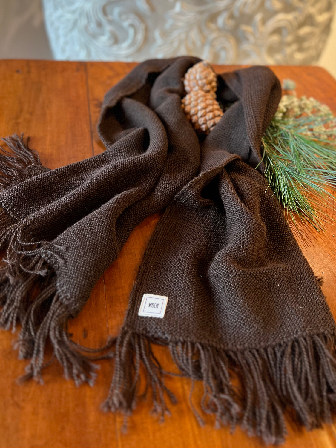 Scarf long with fringes, Wähle dein Tier: Wuschi (Bay Black)