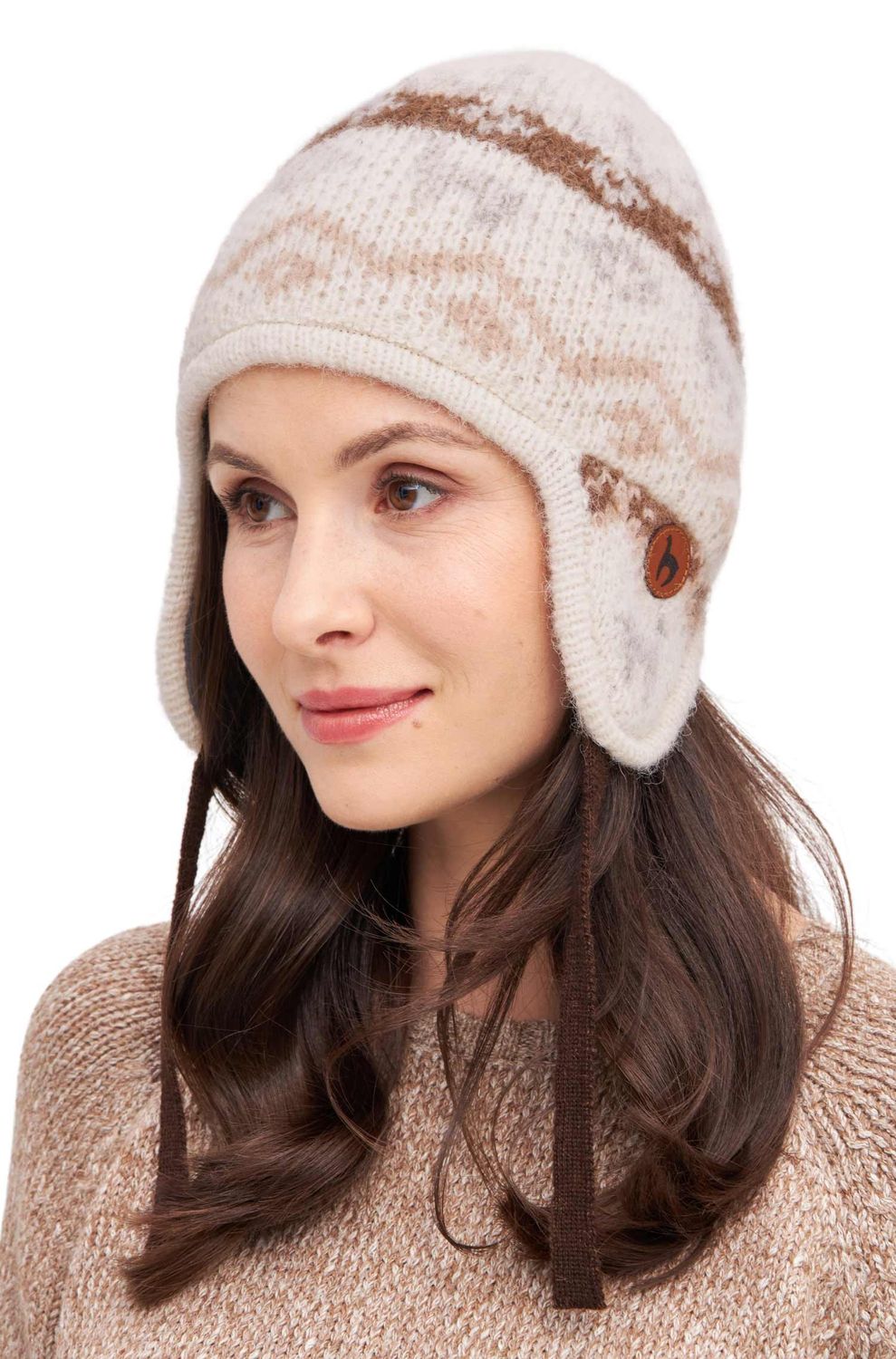 Alpaka Inka-Mütze NATURA aus 100% Alpaca Superfine weiss, Größe: L