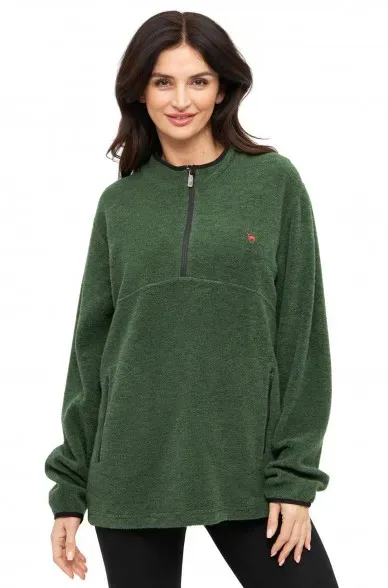 Alpaka Unisex Troyer APU FLEECE mit Baby Alpaka &amp; Bio-Pima-Baumwolle waldgrün