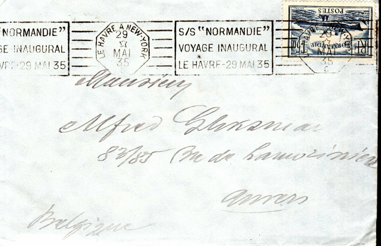 Lettre France 1935 - Voyage du &quot;Normandie&quot; vers New York -