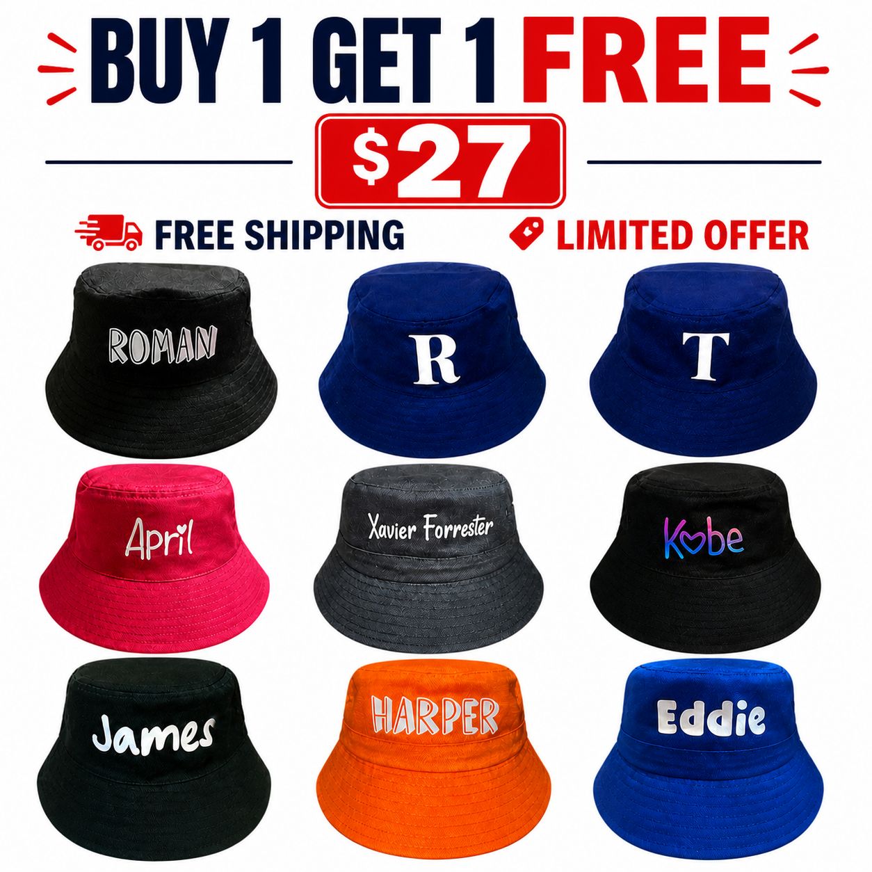Personalised bucket hat BUY 1 Get 1 Free