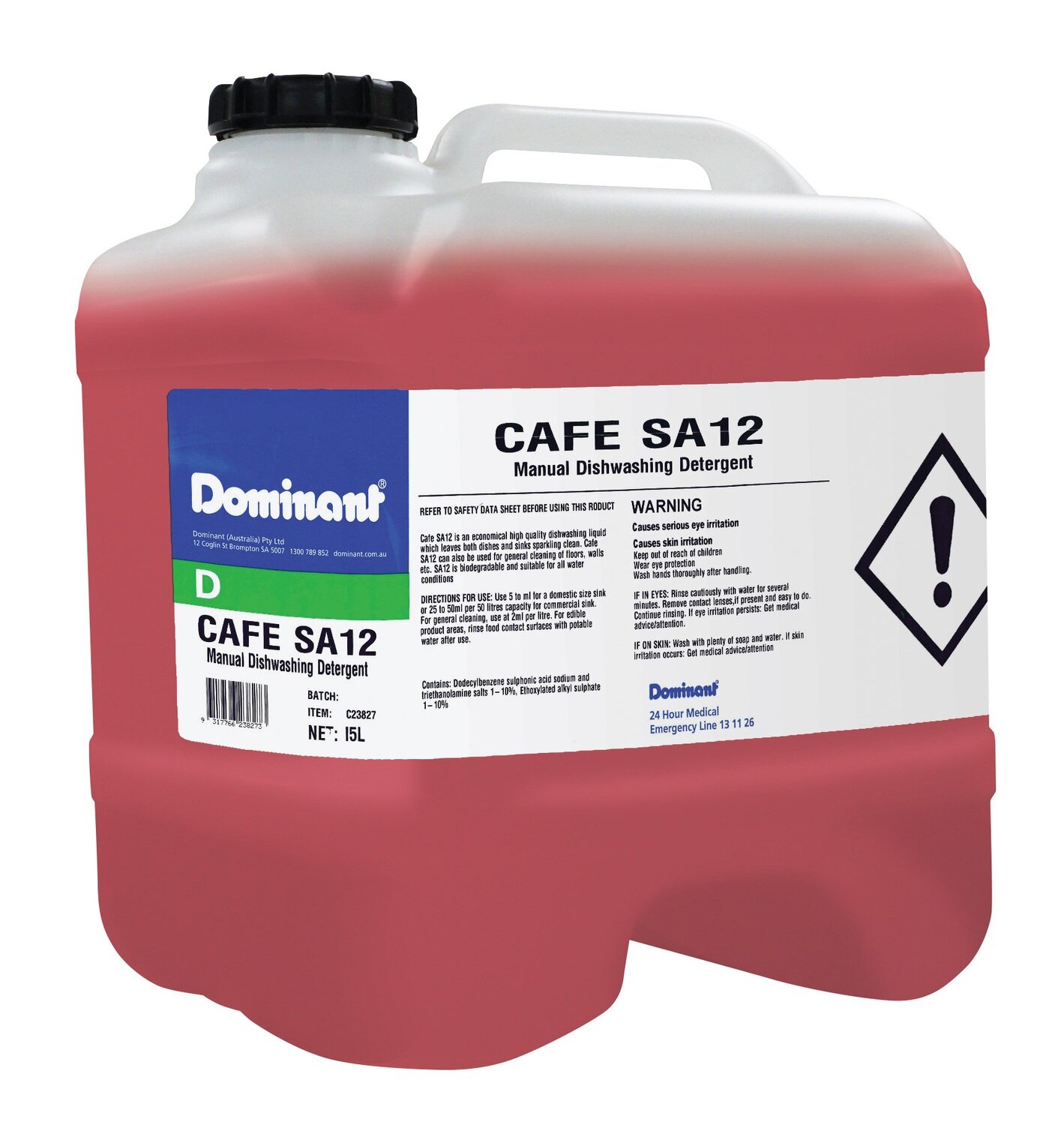 Dominant Cafe SA12 Non-fragranced Dishwashing Detergent 15L